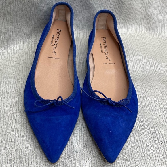 Vera Pelle Royal Blue Suede Pointed Toe Flats size 39 - Picture 1 of 5